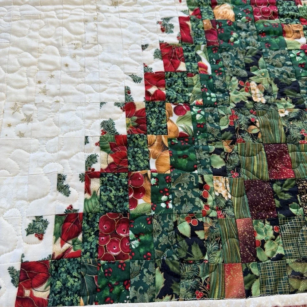Handmade Quilted Christmas Tree Wall Hanging Table Topper 25x26